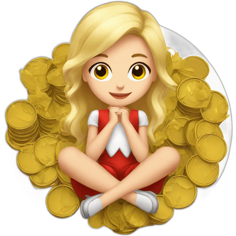 blonde christmas girl sitting on coins emoji