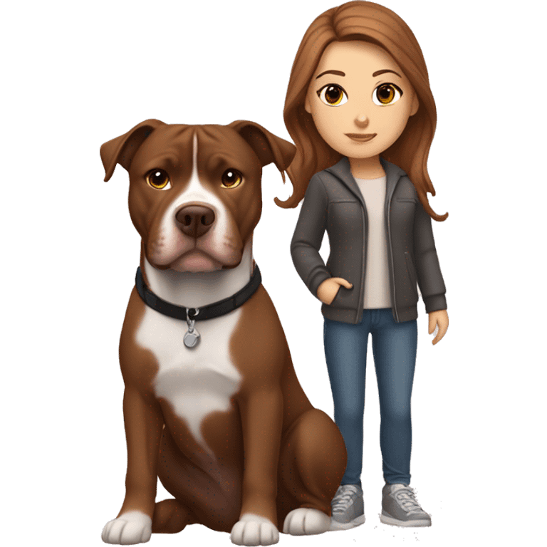 White Girl with brown hair with a pitbull emoji