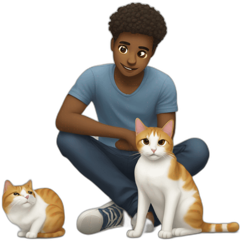 young man offers help to a cat  emoji