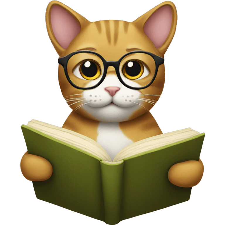 A cat reading a book with glasses on  emoji