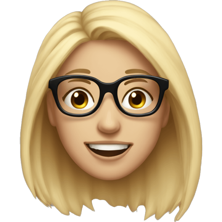 Blonde girl wearing black glasses jumps out of present emoji