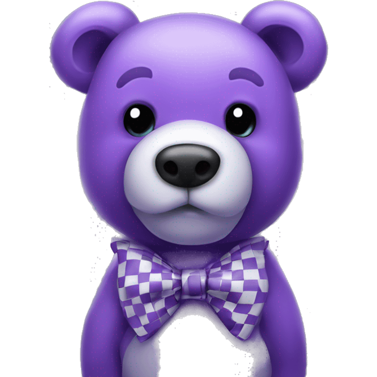 purple teddy bear with a checkered bow on hks neck giving kisses emoji