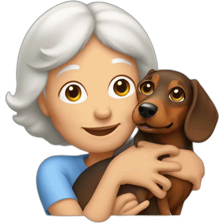 Grandmother who hugs her dachshund emoji