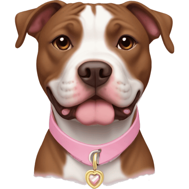 brown american staffordshire terrier with baby pink collar  emoji