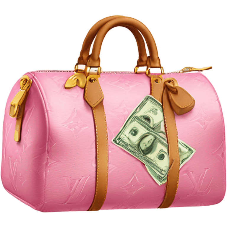 Pink louis Vuitton bag with money coming out the top emoji