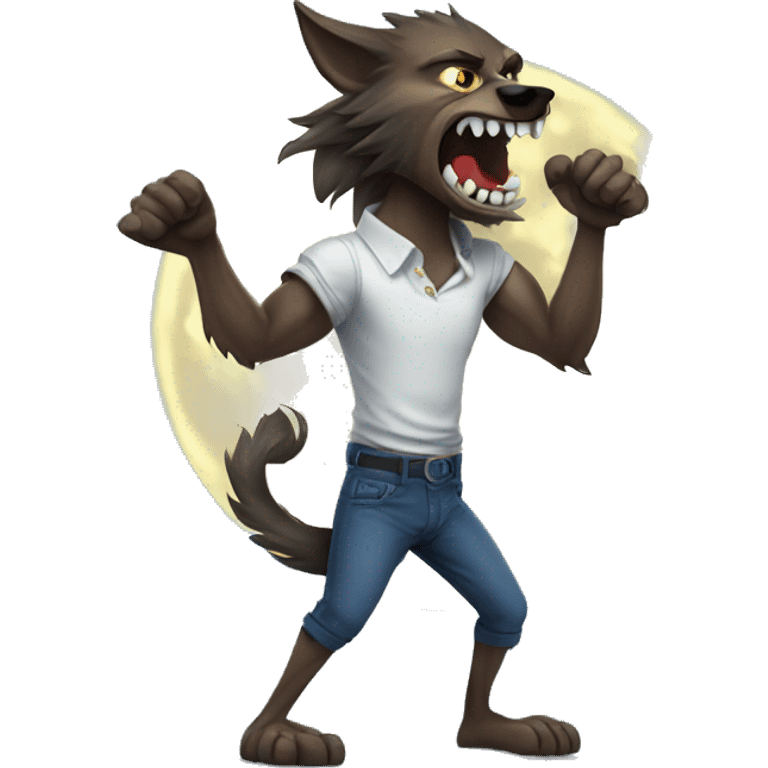 Werewolf ripping off shirt under the moon emoji