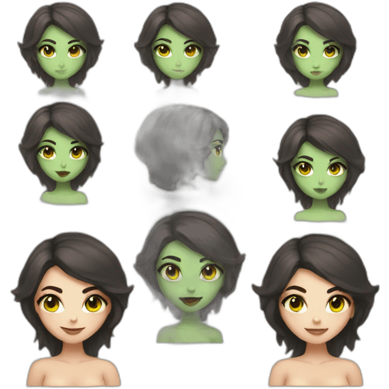 Sexy demon girl with dark brown hair and grey-green eyes emoji