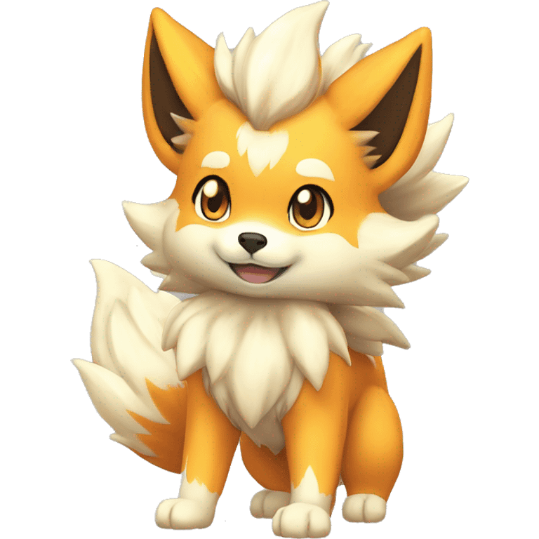 Colorful Shiny Kawaii Cute Arcanine—Vulpix-Ninetails-Shiba-Inu-Fakémon-Pokémon full body emoji