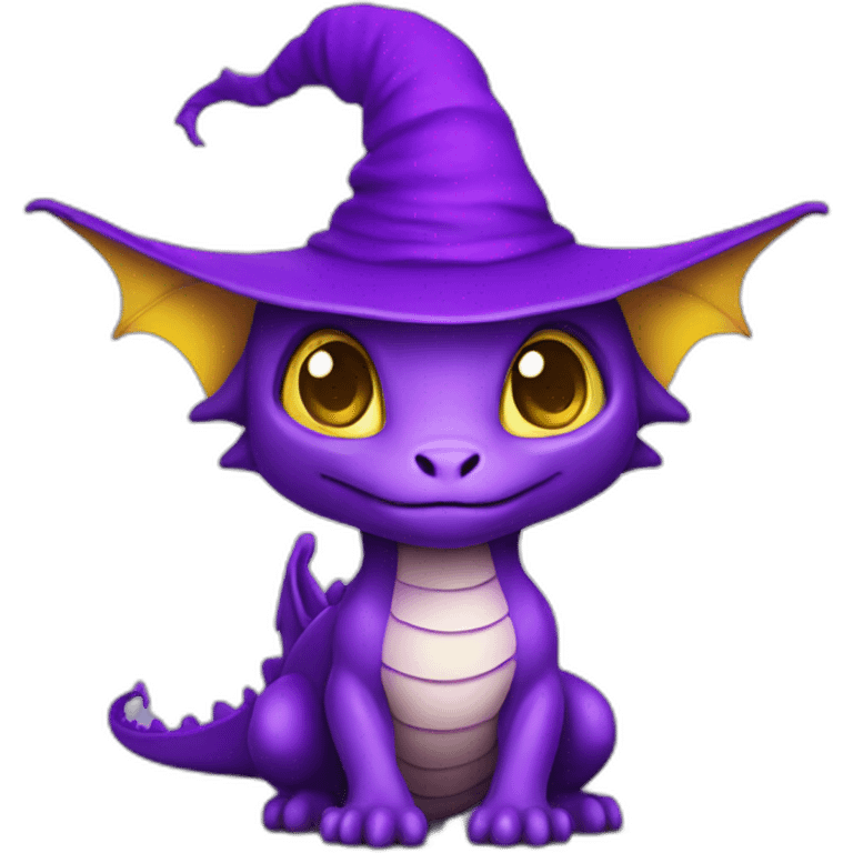 cute purple dragon with yellow eyes wearing wizard hat emoji