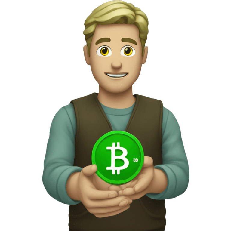 Man holding green bitcoin emoji