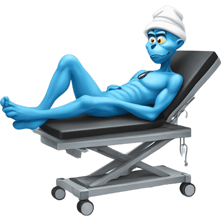 blue grinch laying on operating table emoji