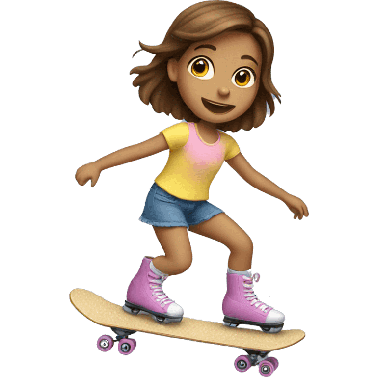 Little girl with brown hair riding skate emoji