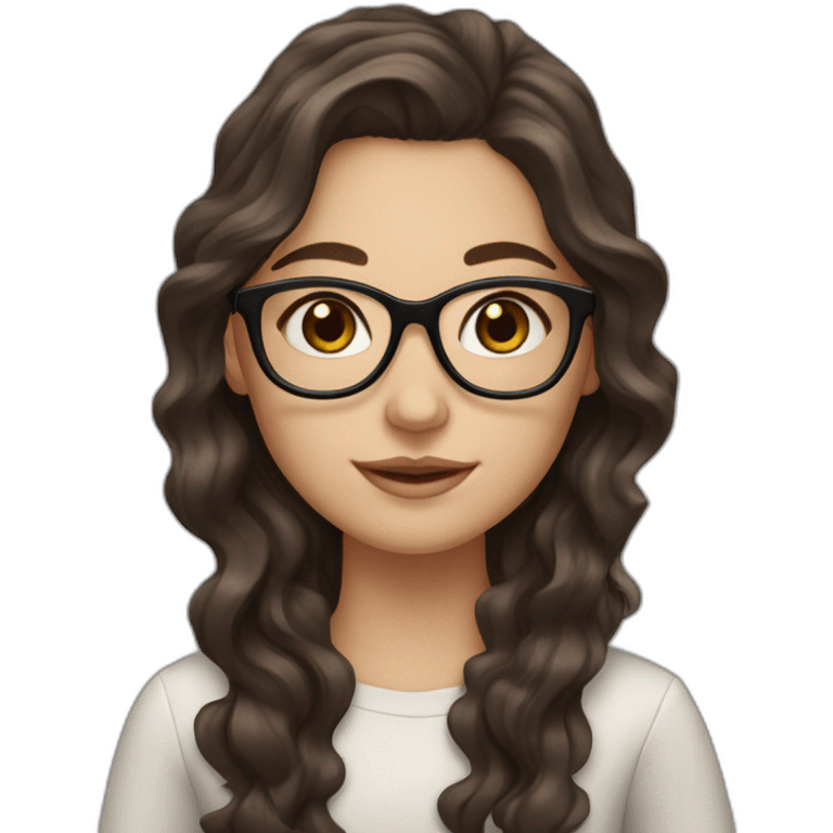 White Girl with wavy dark brown long hair, brown eyes and glasses emoji