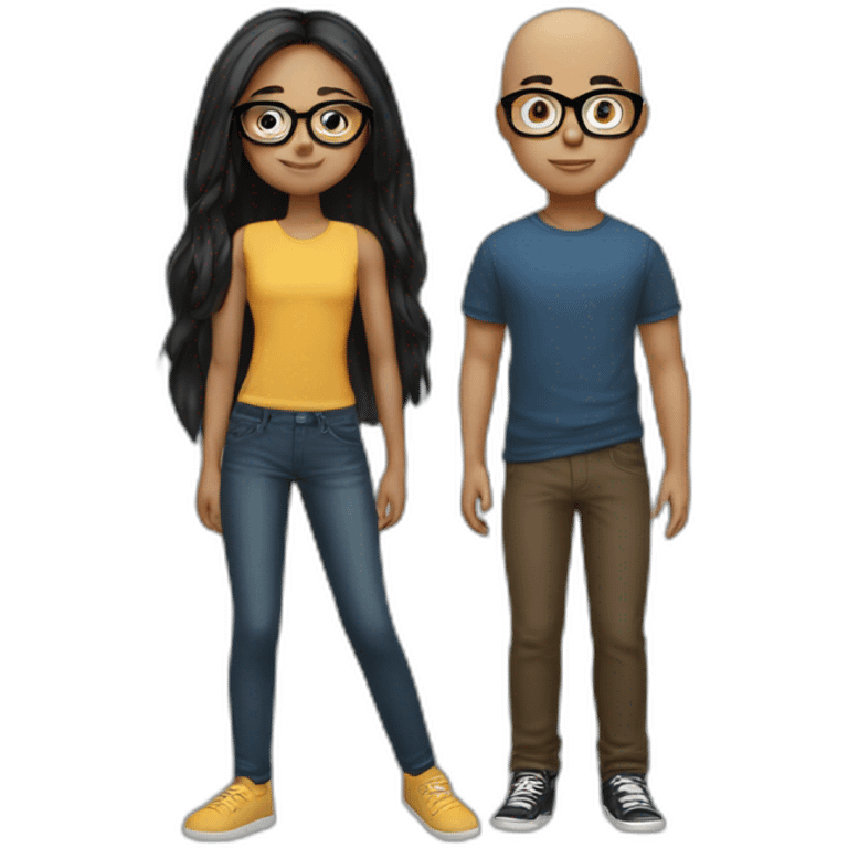 girl with bro2n long straight hair and black round glasses and bald boy emoji