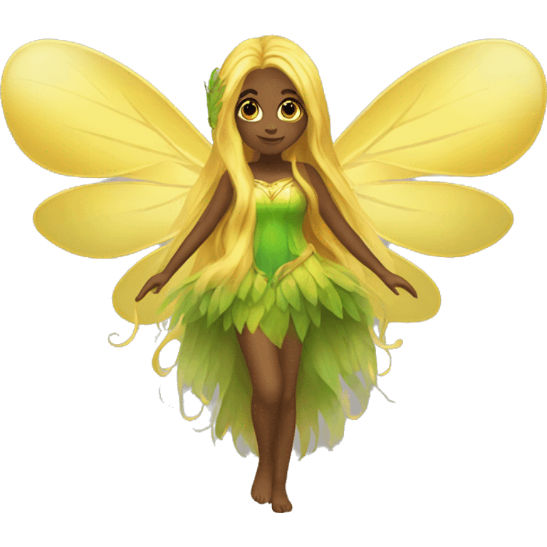 Beautiful, fairy, gold, yellow, green, long hair, big wings emoji