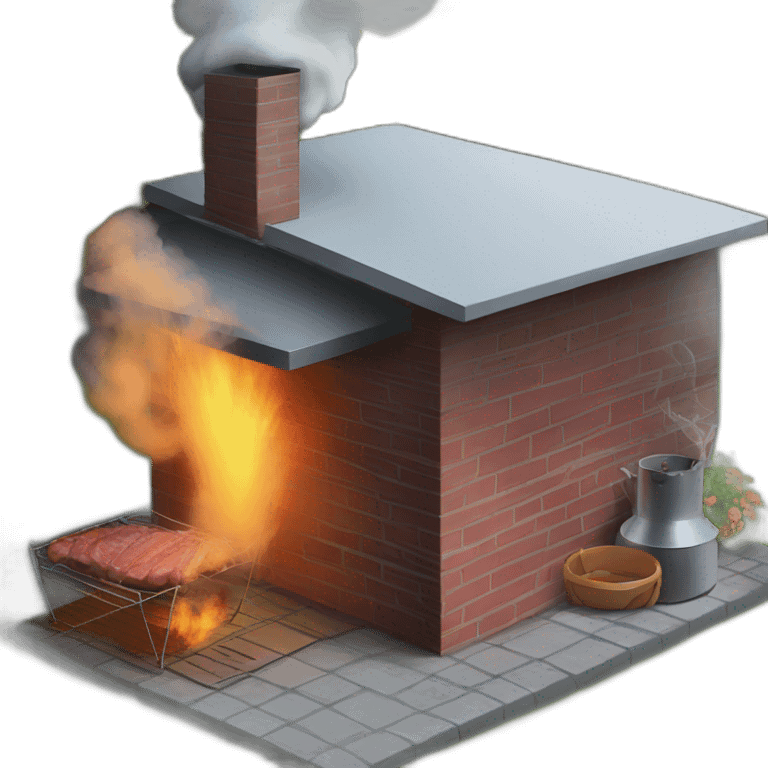 a meat smoker in the backyard billowing smoke from its chimney emoji