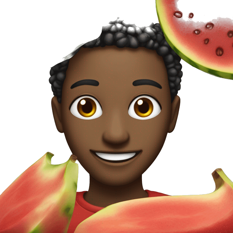 fruta caju na cor vermelha com olhos pretos e sorrindo emoji