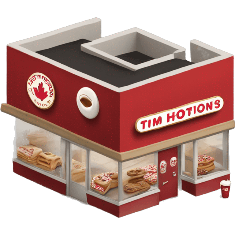 “Tim Hortons store with a red and white color scheme, featuring the classic Tim Hortons logo, a warm and welcoming design that represents a popular coffee and donut shop.” emoji