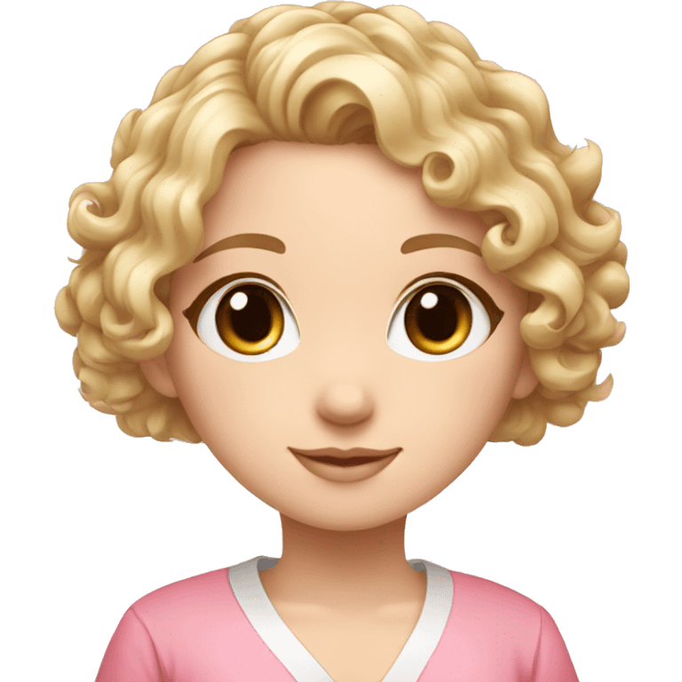 Blond curly hair girl, grey eyes, pink japan clothes, magnolia emoji