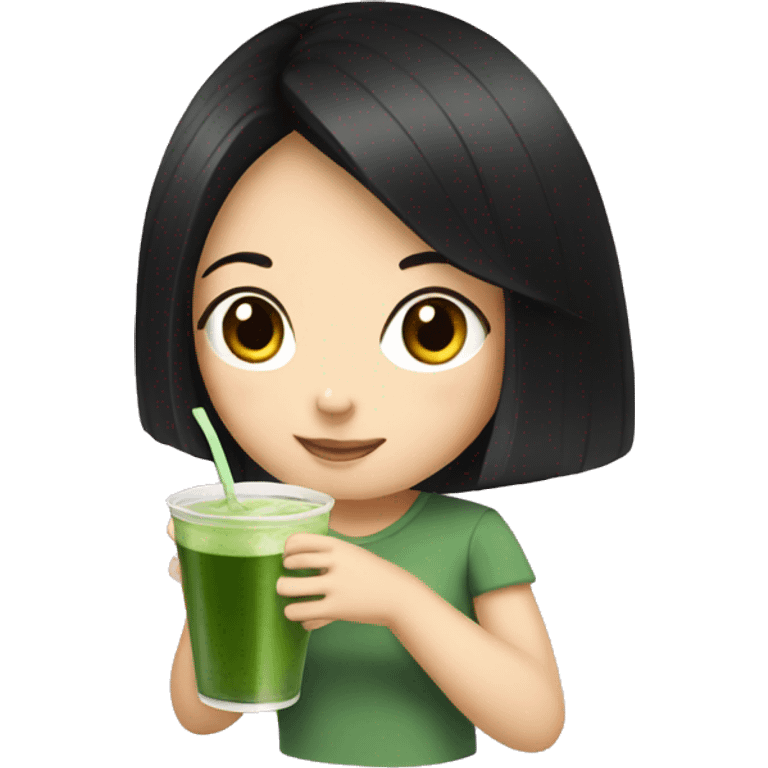 girl with black hair, drinking matcha emoji