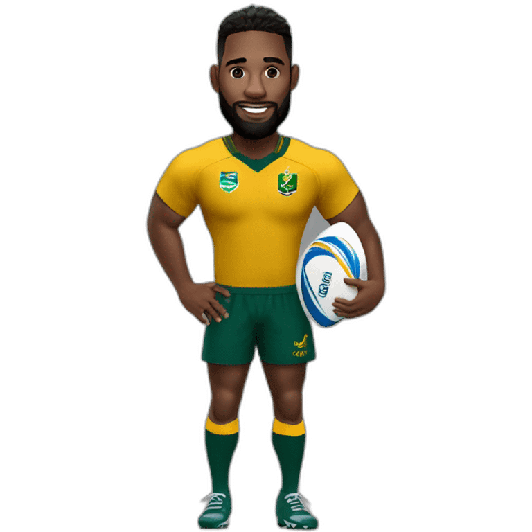 siya kolisi in springboks jearsey holding the rugby world cup emoji