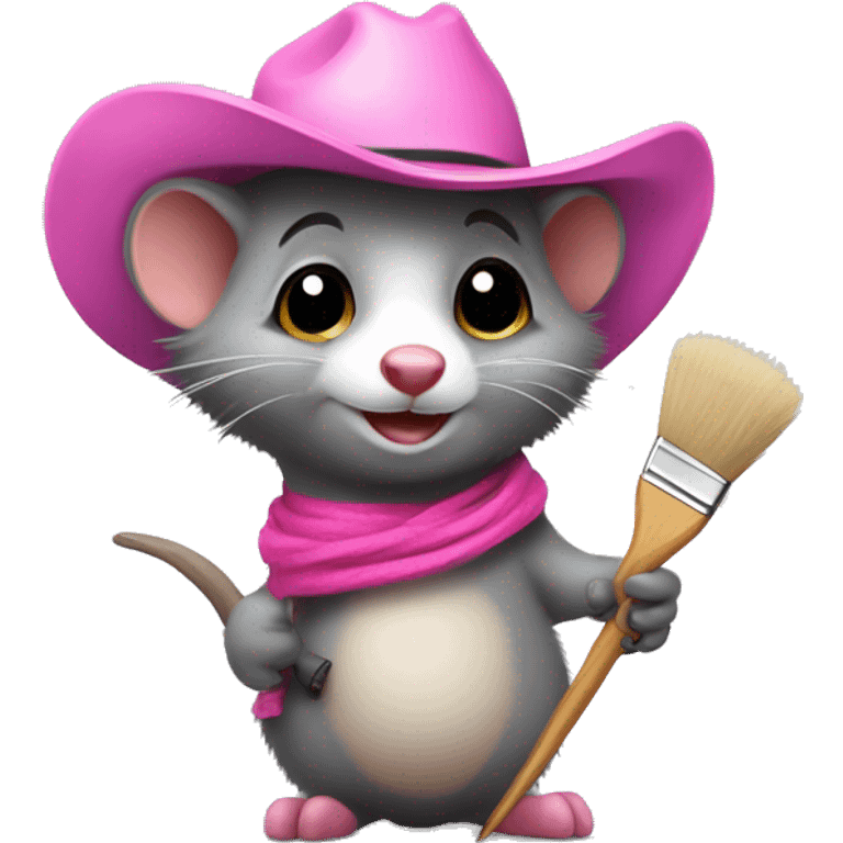 Cute possum wearing a pink cowboy hat, holding a paintbrush  emoji