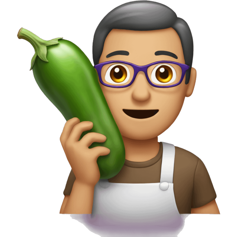 A man is holding an eggplant emoji