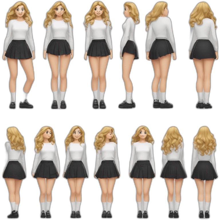 full-body-caucasian-curvy-beauty-кланяется-short-black-skirt-back-and-front-views-strong-wind-knickers-long-white-socks emoji