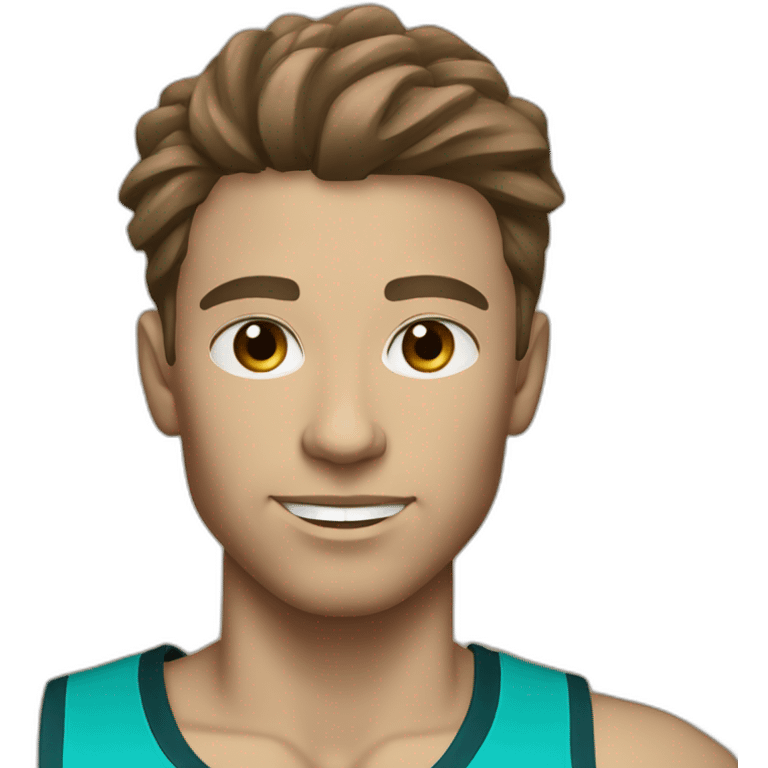 white basketball player with blue eyes and brown hair and a turquoise equipment emoji