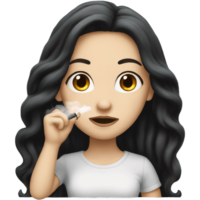 White girl with long black hair vaping emoji