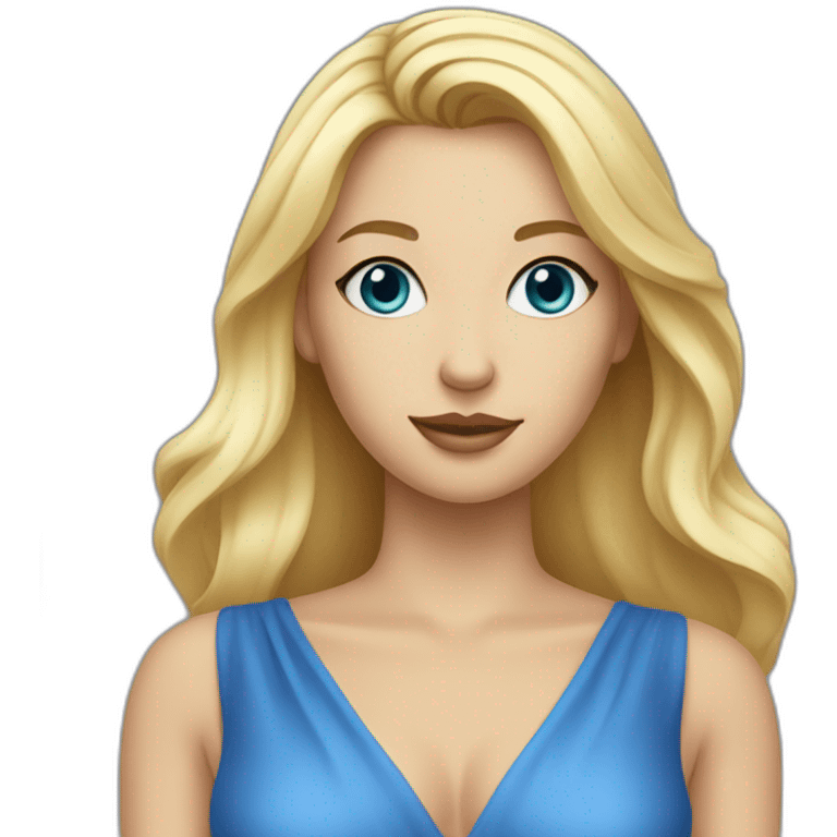 une femme blonde aux yeux bleus avec une robe emoji