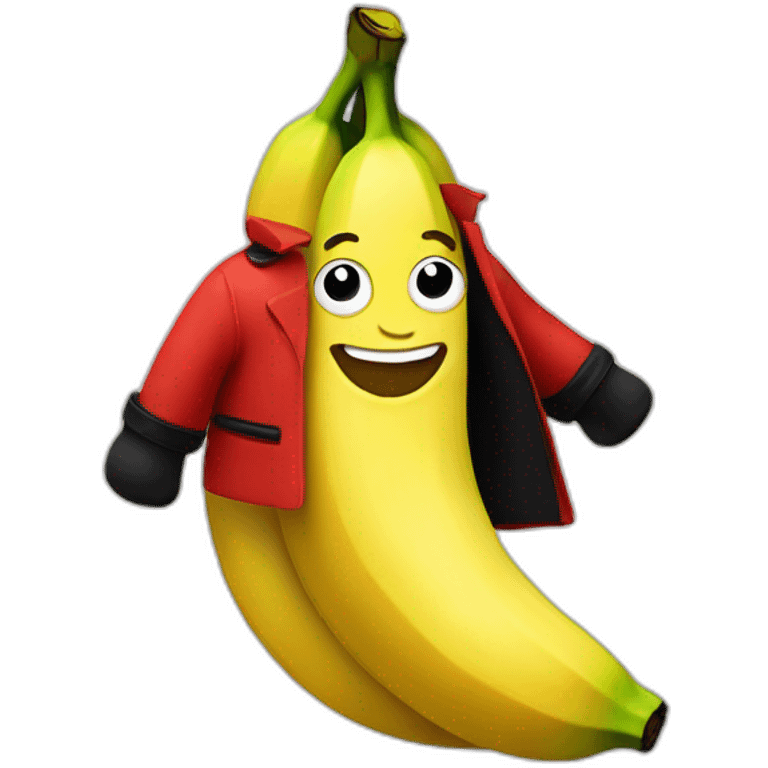 Banana smiling wearing a red jacket with black sleeves emoji