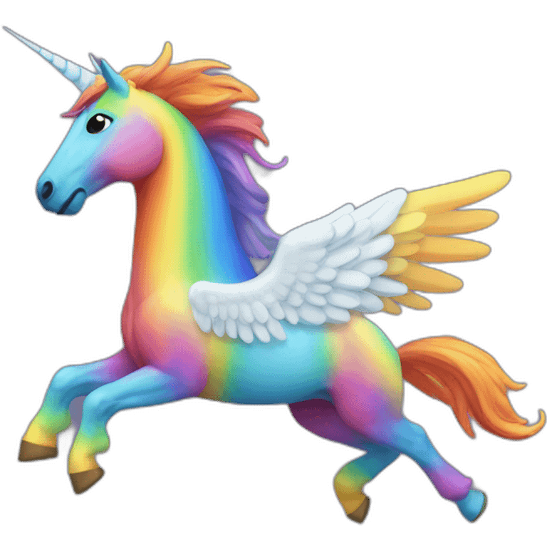 Rainbow horse with wings and a horn flying through Seattle emoji