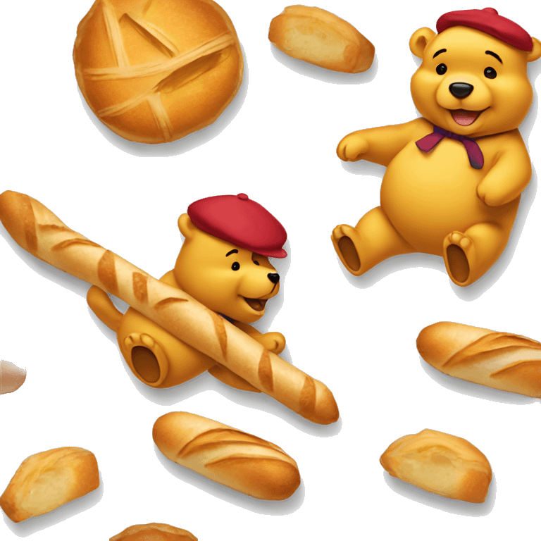 winnie the poo (white) parisien with beret and baguette emoji