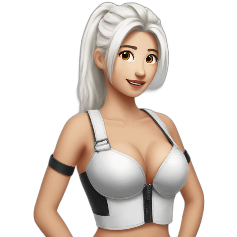 leather bra; eva elfie; white ponytail hair; emoji