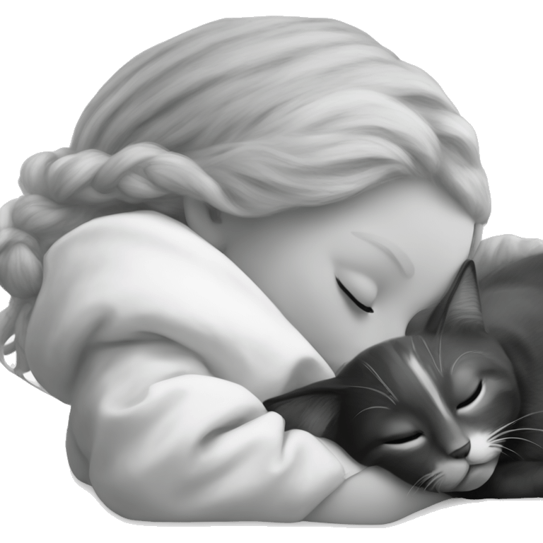 white little girl sleeping with cat in black and white emoji