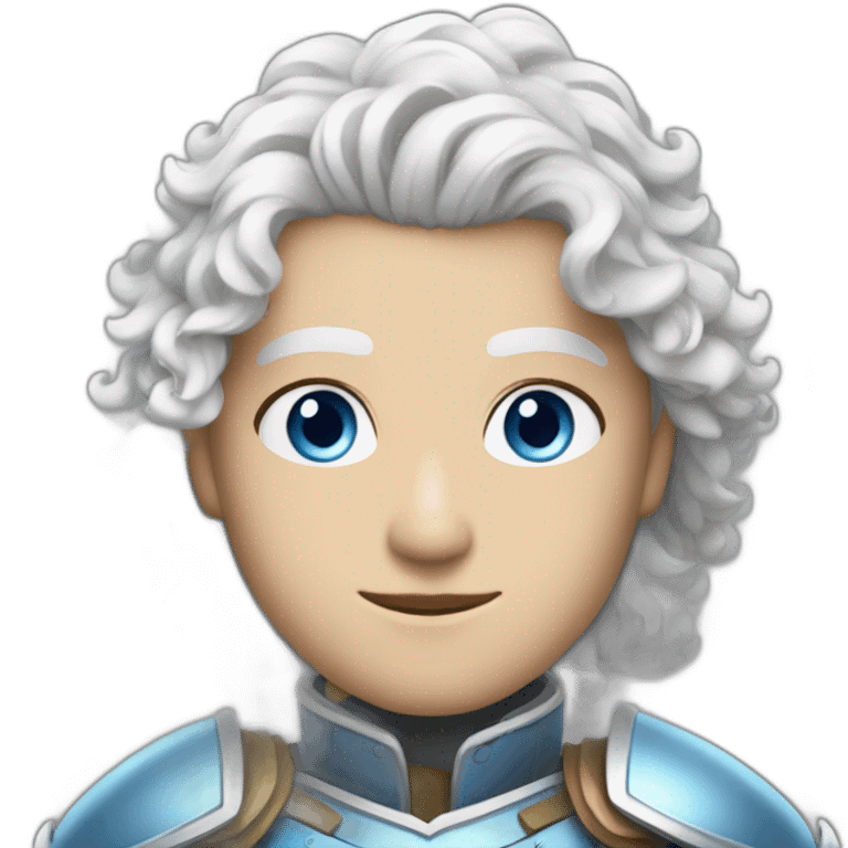 white androgynous guy white long curly hair armor blue eyes emoji