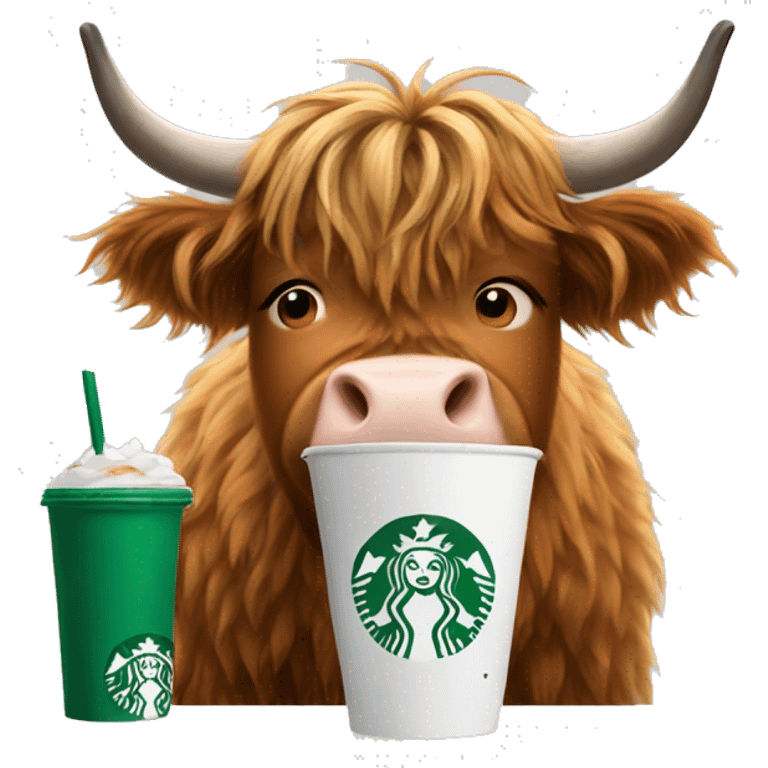 Highland cow drinking cold Starbucks drink emoji