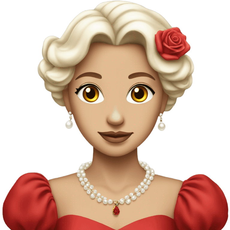 Princess of red roses and white pearls wearing a red dress emoji