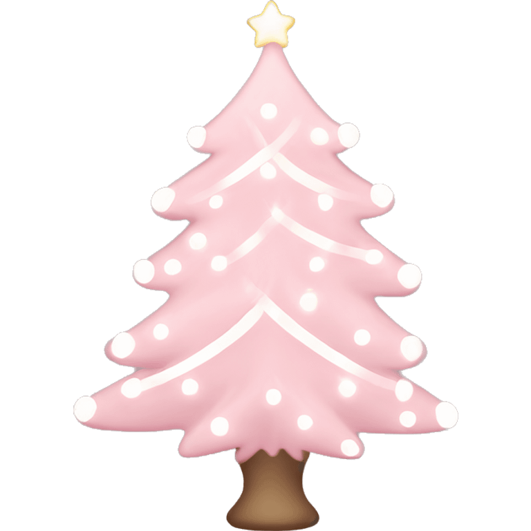 Pastel Pink Christmas tree with pink lights, white ornaments, and white ribbon emoji