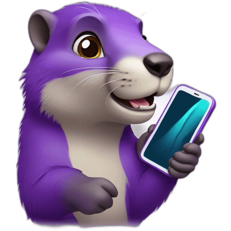 a purple marmot with a phone in the hand, calling emoji