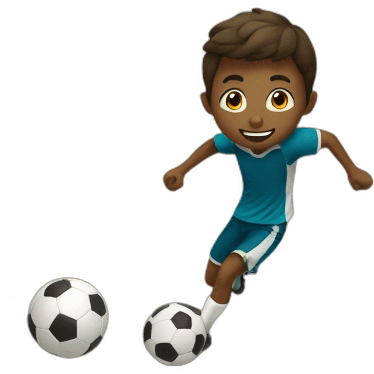 Boy playing soccer on a dirt field emoji