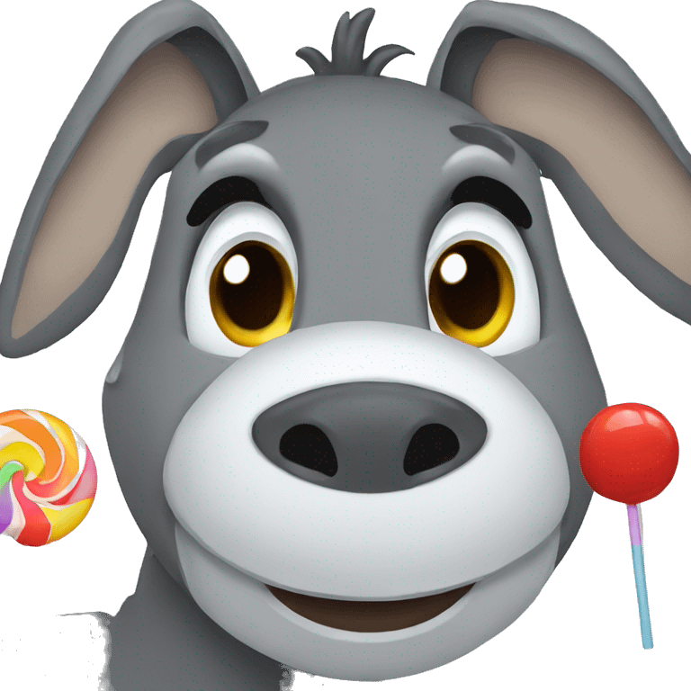 A donkey eating a lollipop emoji