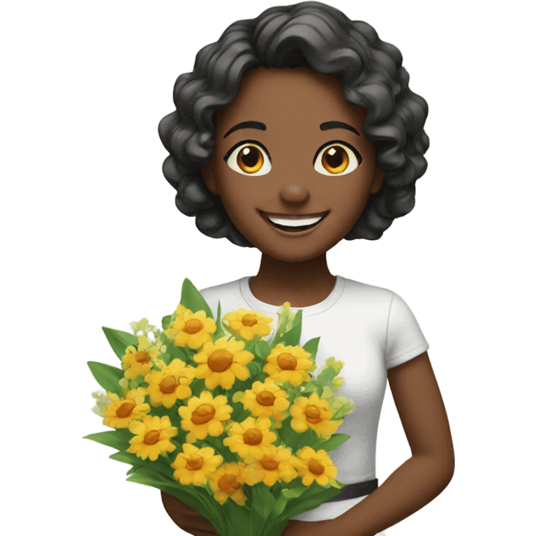 smiling girl with flower bouquet emoji