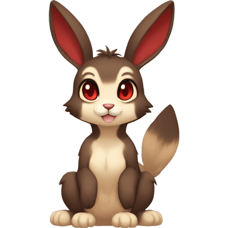 Cute, Chibi, Kemono-style, Anthro, Fur-Sona, Dark-Brown, Normal-type-Ground-type Tan-Rabbit-Fakémon with Dark-Red eyes, beige belly, beige paws, beige feet, beige freckles, full body emoji