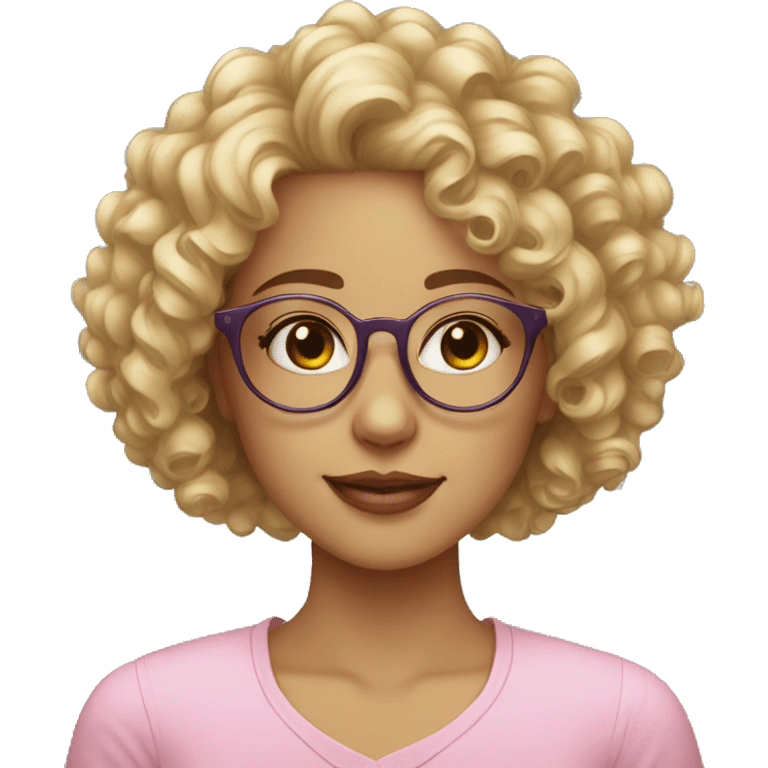 beautiful blonde curly haired girl with heart shaped glasses without a rim emoji