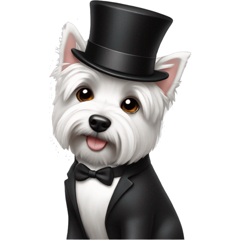 Westie dog with a top hat and a tuxedo emoji