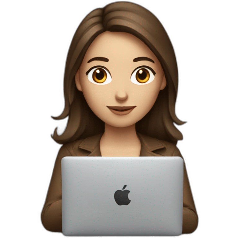 Beautiful programmer girl with brown hair working with MacBook emoji