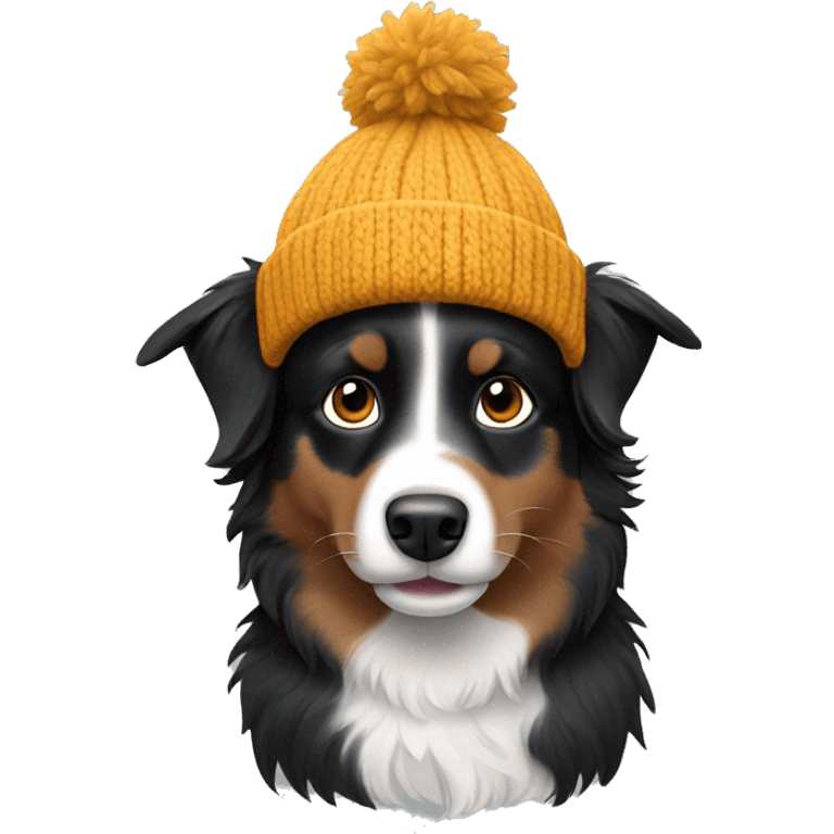 Small black australian shepherd dog wearing a knit cap emoji