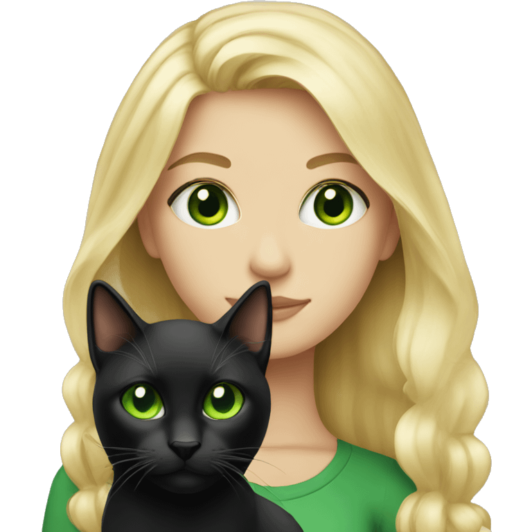 Blonde green eyed girl with black cat emoji